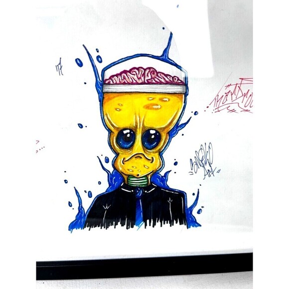 Alien Art Work Weird Creations Original Marker Drawing Signed Matted Framed - Picture 11 of 12